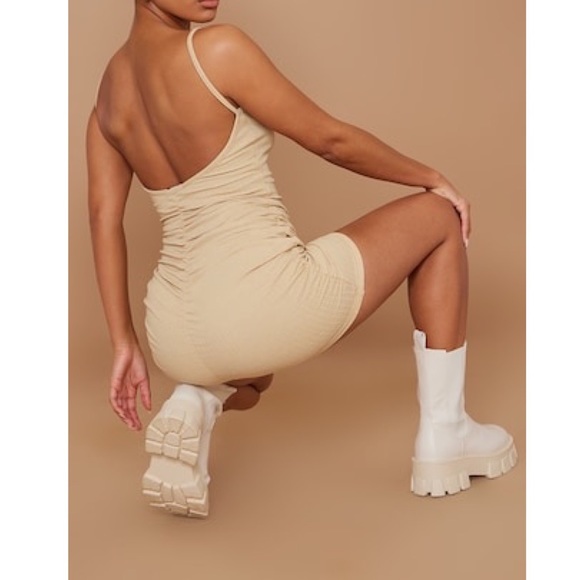 Stone Ribbed Scoop Neck Strappy Ruched Bodycon Dress - Picture 6 of 9